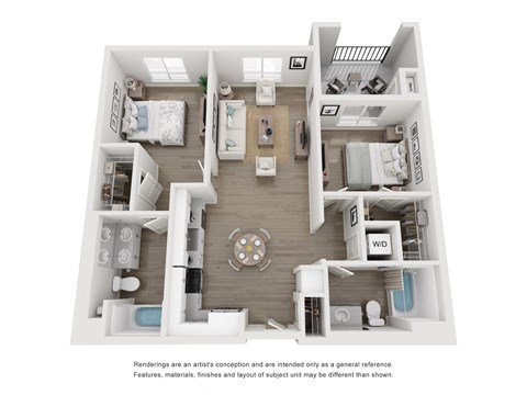 Floor plan for 2 beds, 2 baths, 1173 sqft
